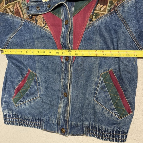 Vintage Current Seen Jacket Mens Medium Denim Colorblock Bomber Southwestern 90s - Picture 3 of 8
